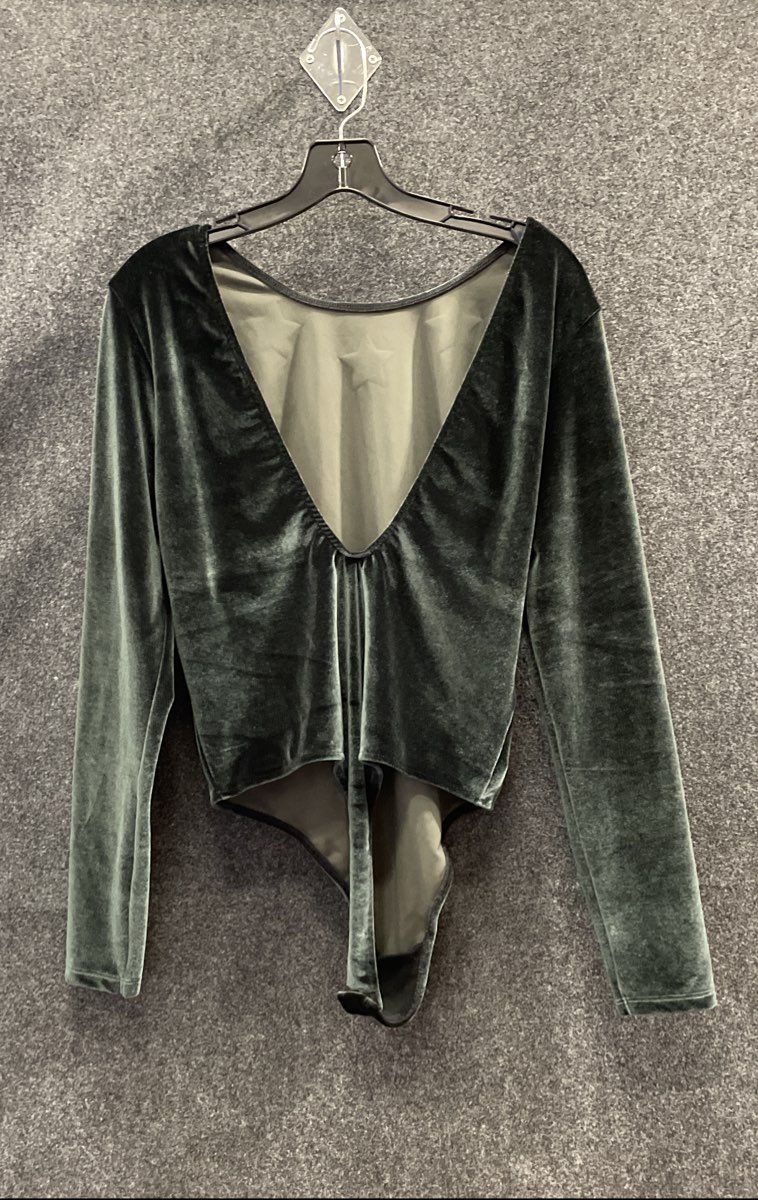 Victoria Secret Sport Women's Green Velvet Star Long Sleeve Bodysuit Sz L NWT
