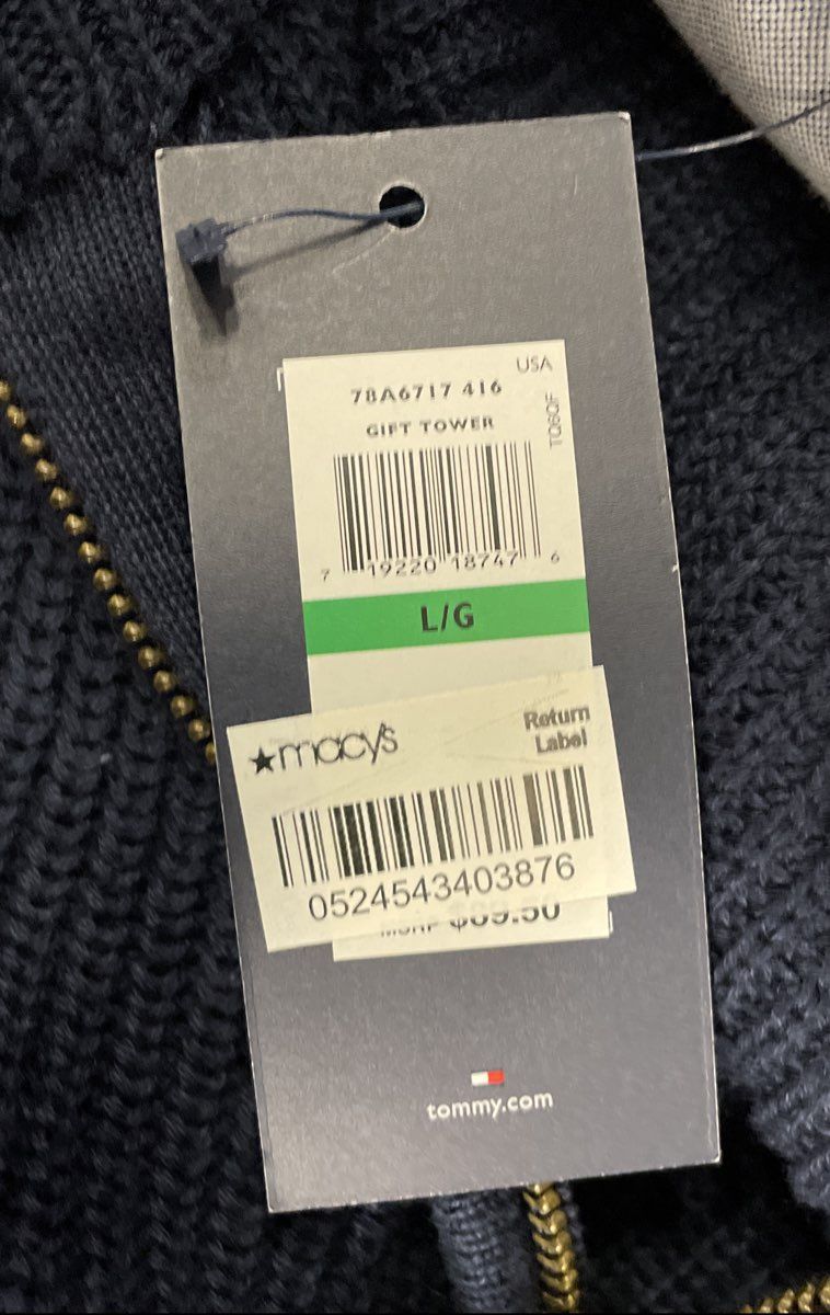Tommy Hilfiger Men's Navy Quarter Zip Ribbed Knit Cotton Sweater Sz L NWT