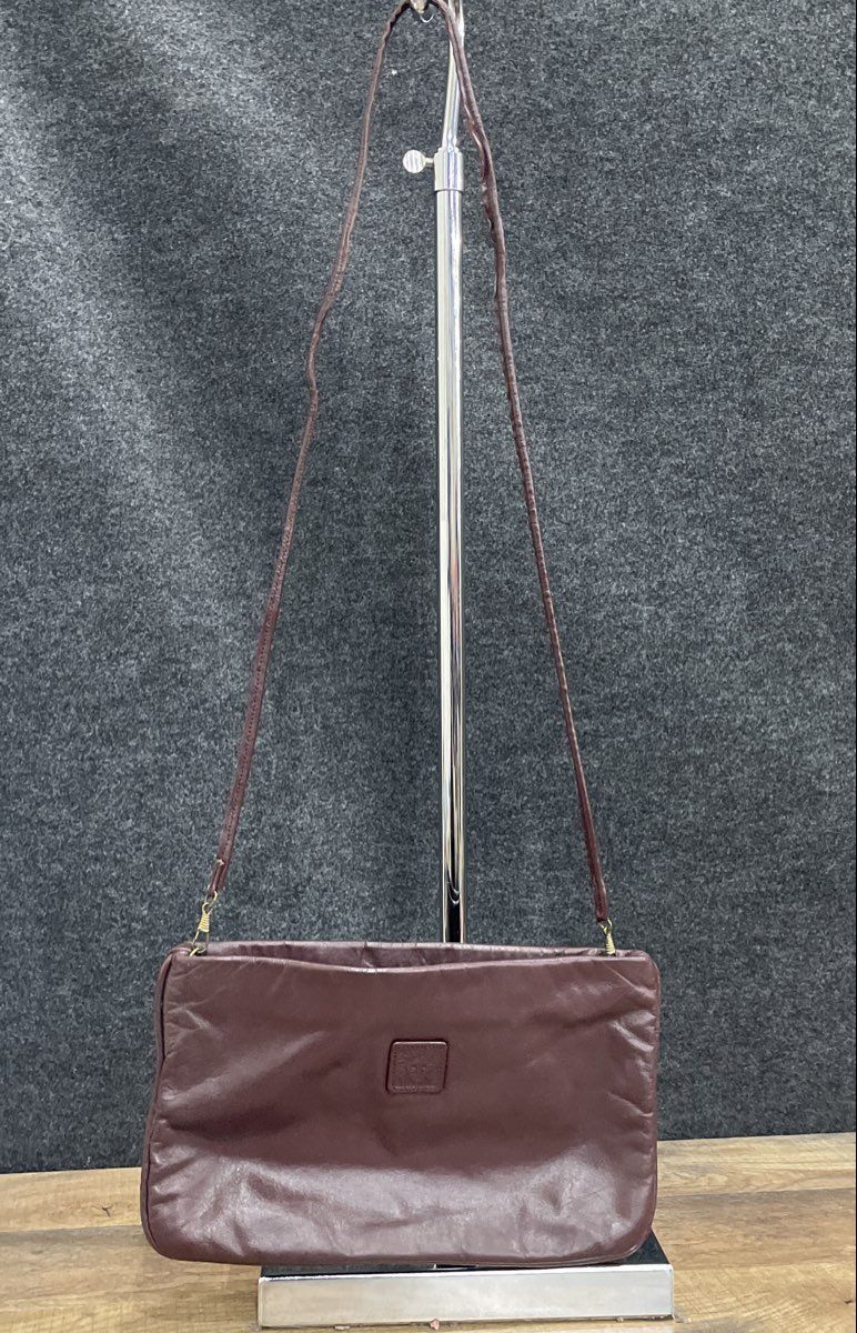Vintage Anne Klein Maroon Leather Shoulder Crossbody Bag Lion Logo