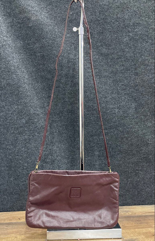 Vintage Anne Klein Maroon Leather Shoulder Crossbody Bag Lion Logo