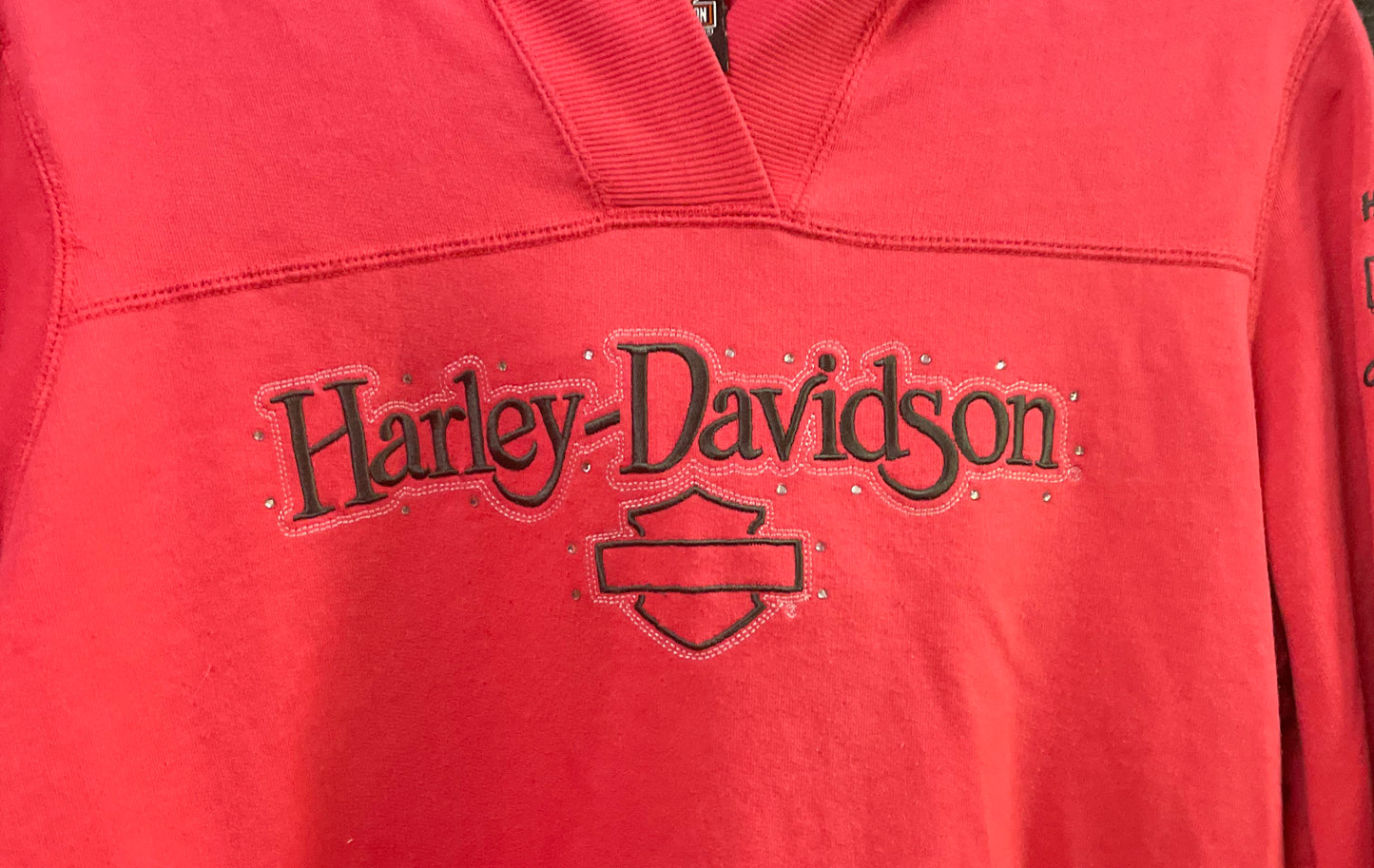 Harley-Davidson Pink V-Neck Hooded Sweatshirt Studded Salisbury NC Dealer Sz L