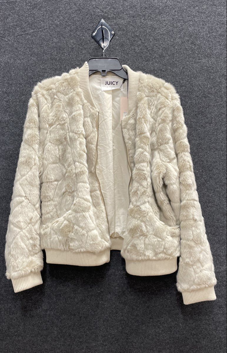 Juicy Faux Fur Zip Up Bomber Jacket Natural Cream NWT Sz XL