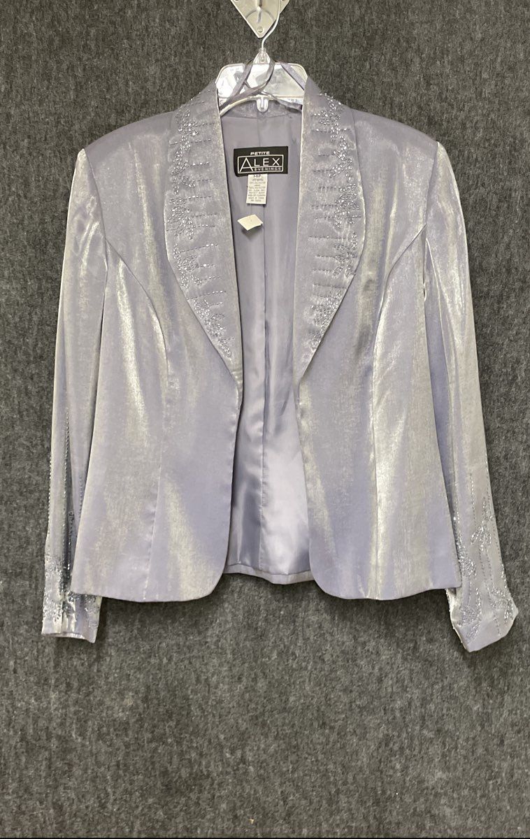 Alex Evenings Women's Lavender Beaded Shimmer Open Evening Jacket Sz 14P