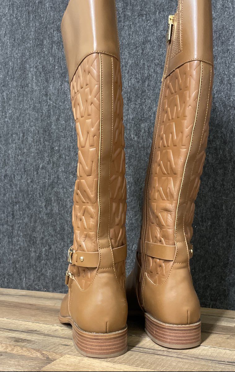 Michael Kors Kincaid Tan Leather Monogram Riding Boots Size 8