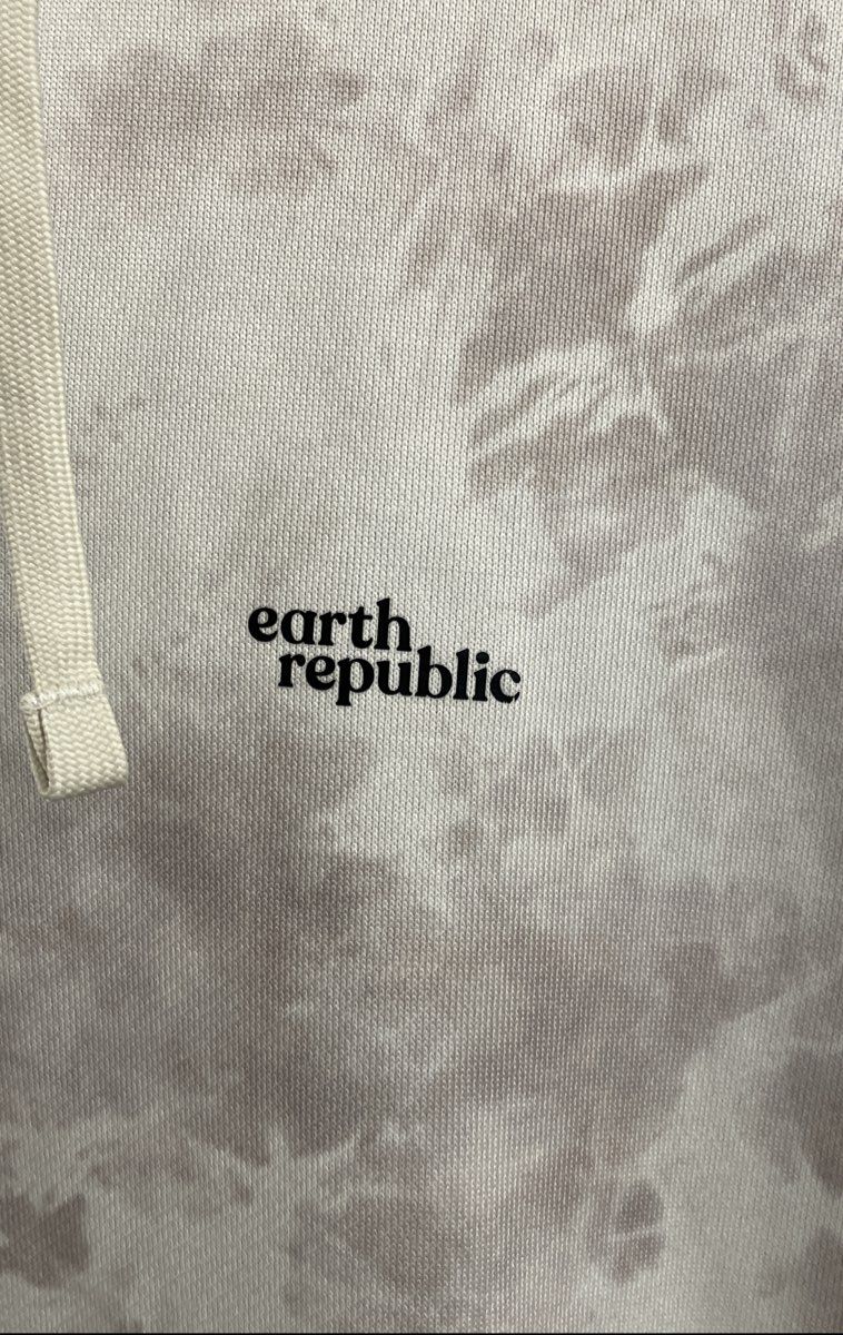 Earth Republic Women's Beige Tie Dye V-Neck Hoodie French Terry Pullover Sz L