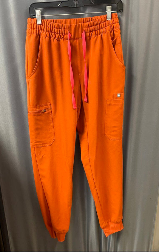Figs Women's Orange Zamorra Technical Scrub Jogger Pants Cargo Pockets Size S/T