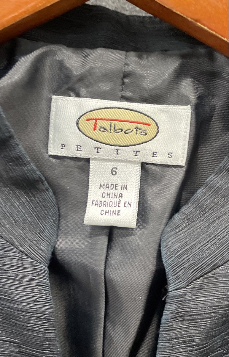 Talbots Petites Women's Black Mandarin Collar Textured Dress Jacket Sz 6