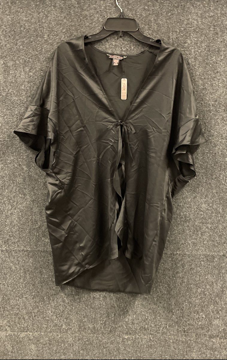 Victoria's Secret Women's Black Satin Kimono Cover Up Robe Front Tie NWT OS