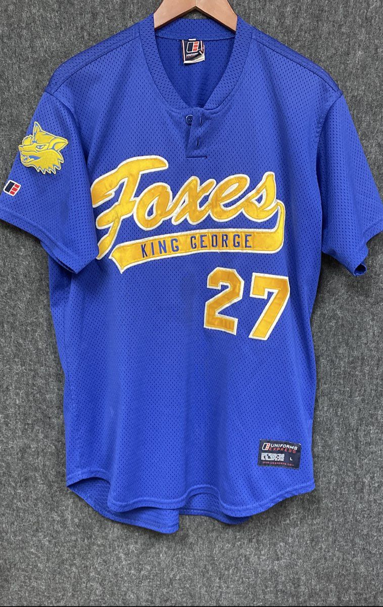 Uniforms Express Mens Blue King George Foxes Stitched Mesh Baseball Jersey #27 L