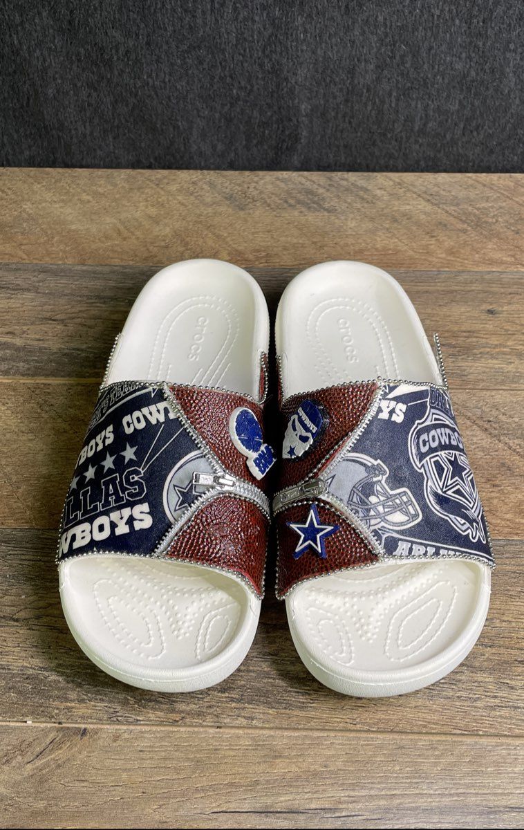 Crocs Custom Dallas Cowboys Slides White Football NFL Sandals Size W8 M6