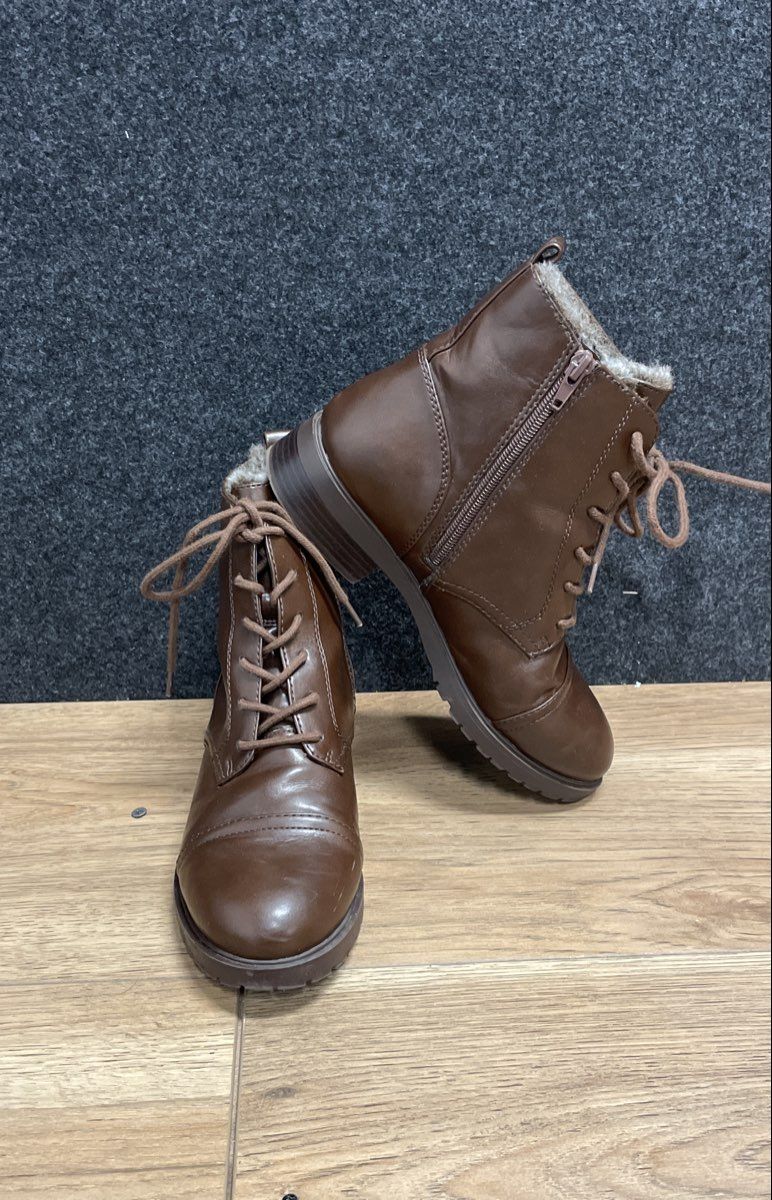 Aldo Brown Faux Fur Lined Lace-Up Side Zip Ankle Boots Women's Size 7
