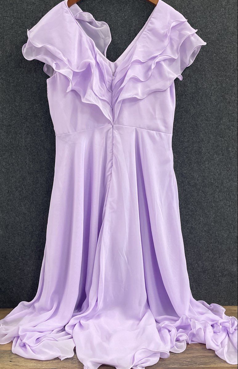 Women's Lavender Purple Chiffon Ruffle V-Neck Bridesmaid Maxi Dress Sz 16W