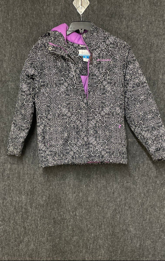 Columbia Girls Black White Geometric Hooded Puffer Jacket Sz M