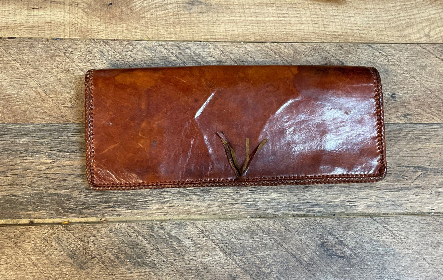 Vintage 1970s Brown Tooled Leather Handbag and Matching Wallet Set
