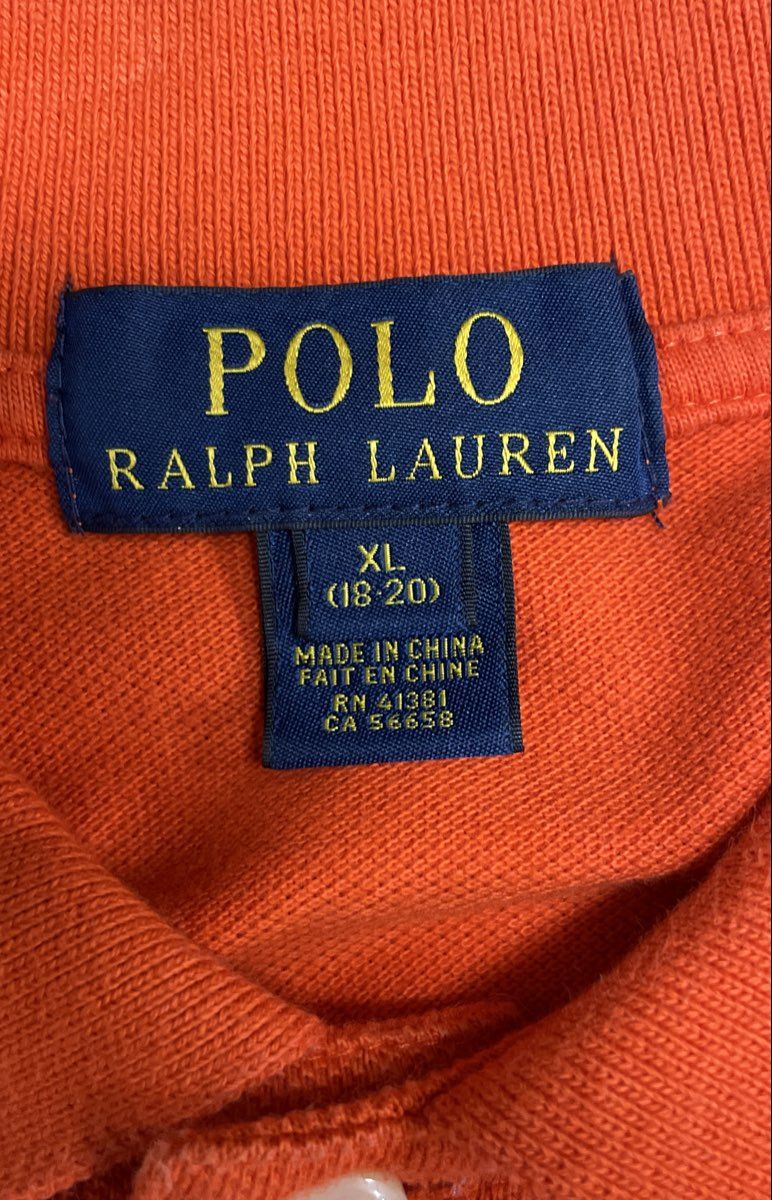 Polo Ralph Lauren Boys' Long Sleeve Polo Shirt Orange Green Pony Sz XL 18-20