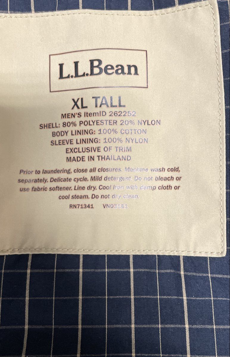 L.L. Bean Men's Beige Plaid Lined Windbreaker Harrington Jacket Sz XL Tall