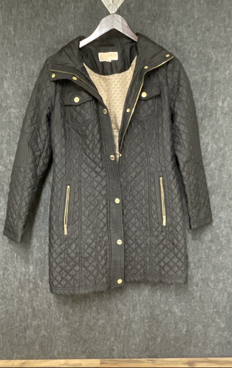 Michael Kors Women's Black Quilted Jacket Gold-Tone Hardware Size S