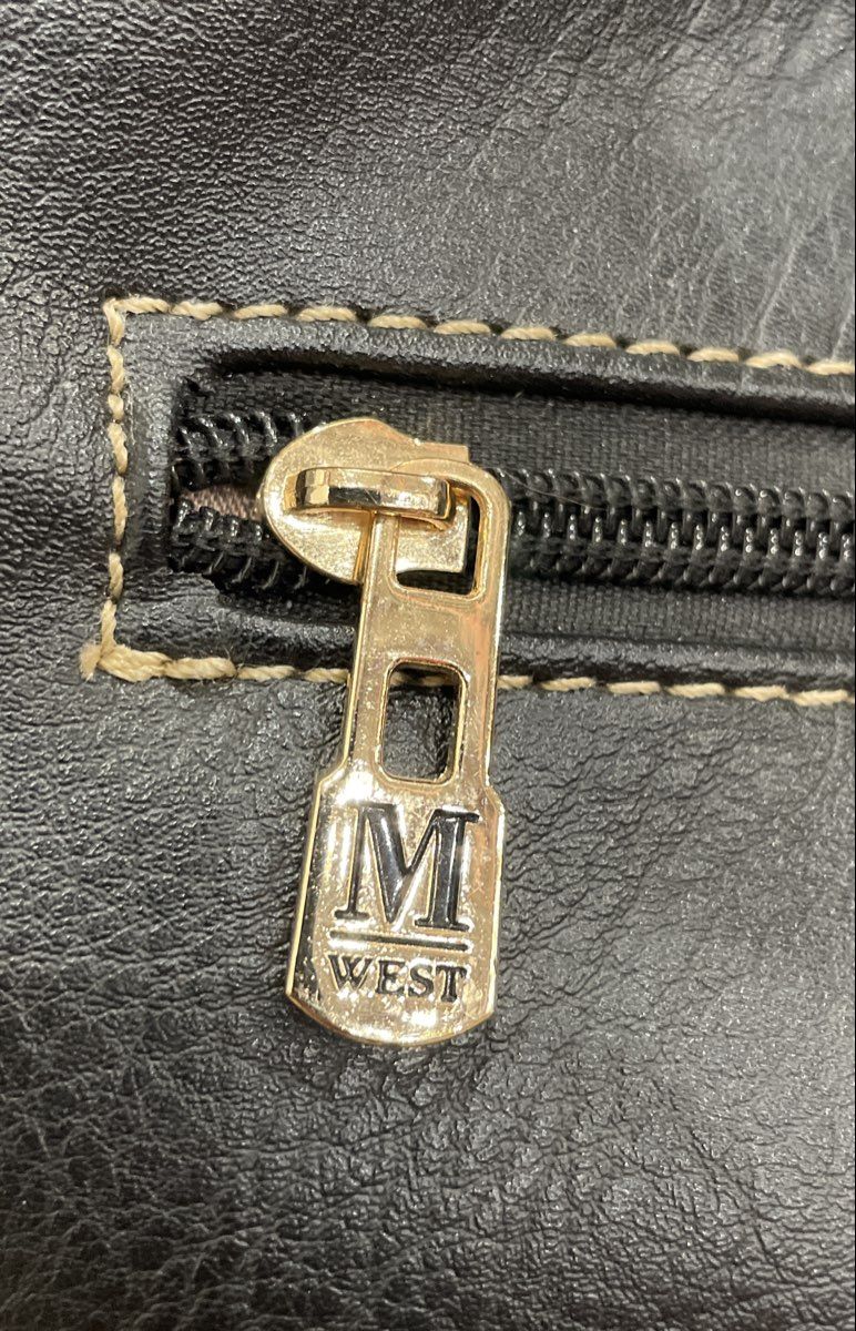 Montana West Black Leather Shoulder Bag Handbag Gold Hardware Contrast Stitch