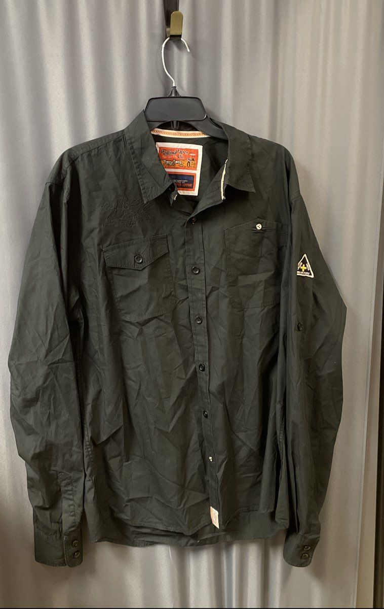 Rolling Paper Co Men's Black Button Down Long Sleeve Roll Tab Shirt Sz 2XL