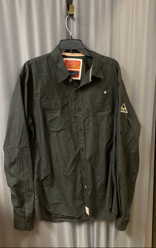 Rolling Paper Co Men's Black Button Down Long Sleeve Roll Tab Shirt Sz 2XL