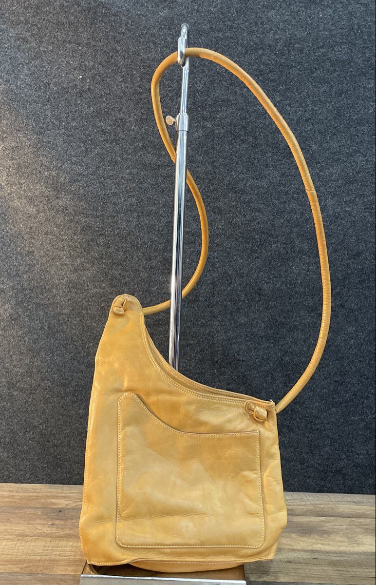 Chaos Tan Yellow Leather Sash Crossbody Sling Bag Asymmetric Single Strap
