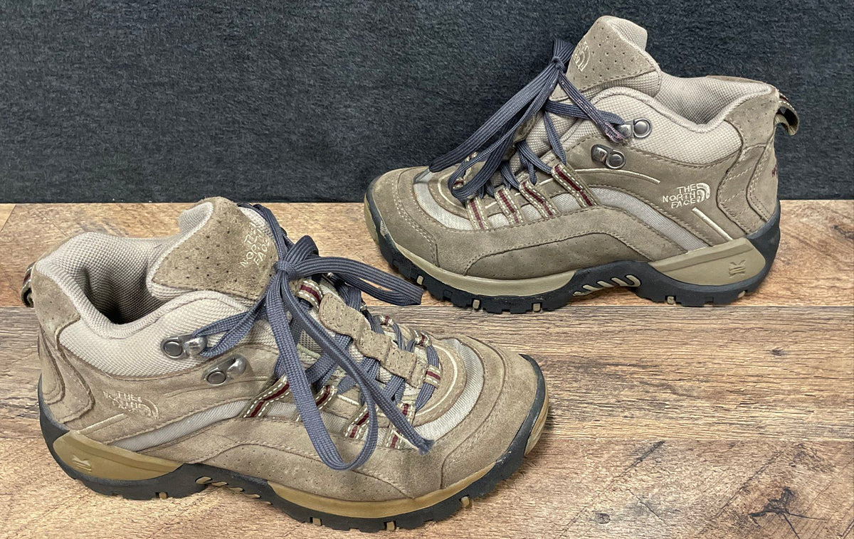 The North Face Women's Tan Suede Purple Mesh Hiking Trail Shoes Size 7