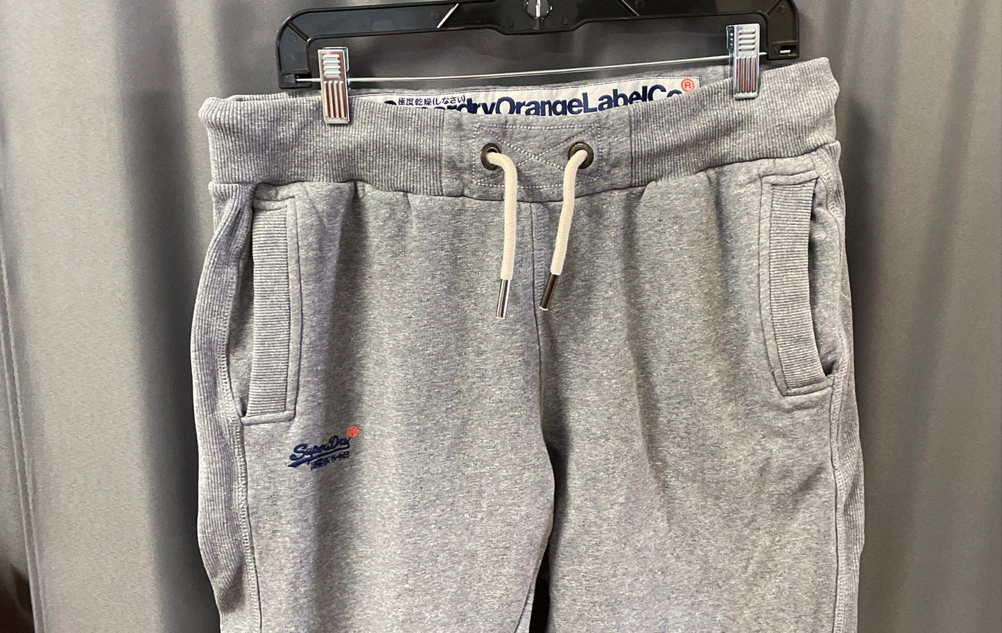 Superdry Men's Gray Orange Label Slim Fit Fleece Joggers Sweatpants Sz L