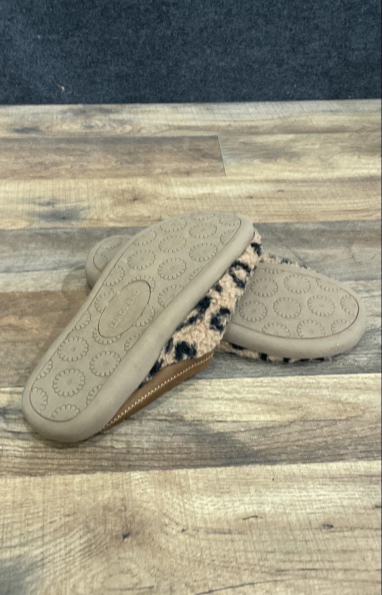 Lands' End Women's Leopard Sherpa Fleece Lined Mule Slippers Size 7B