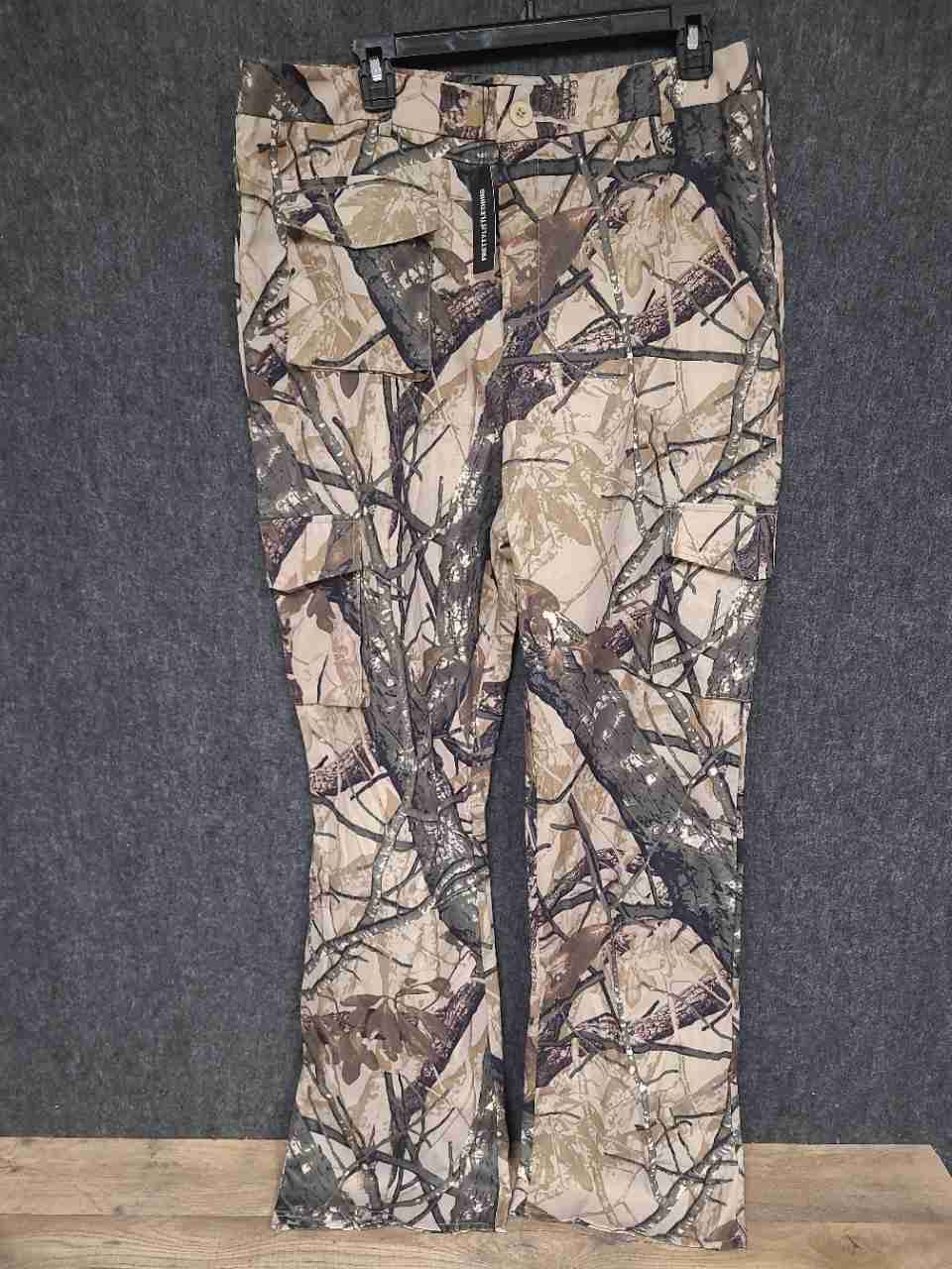 PrettyLittleThing Women's Khaki Abstract Camo Pocket Front Cargo Pants NWT Sz 12