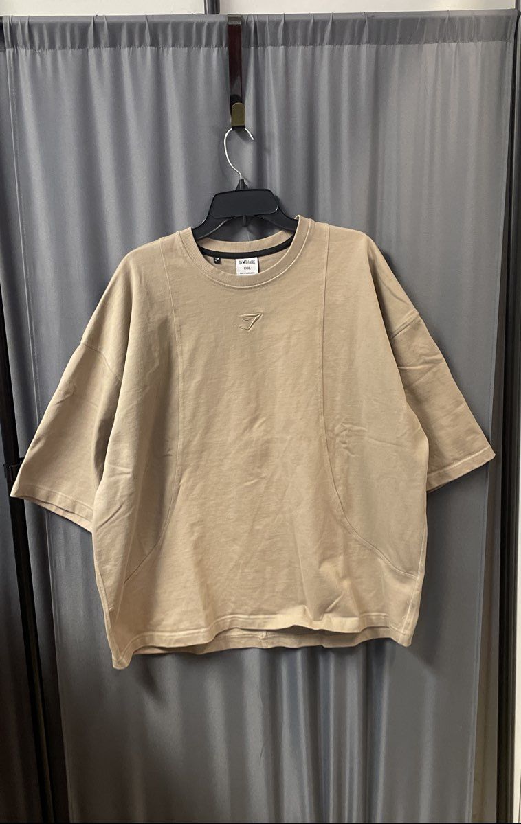 Gymshark Men's Beige Heavyweight Lifting Top Short Sleeve Boxy Sz XXL New