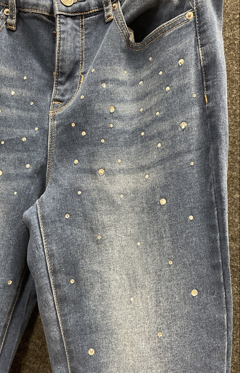 Nicole Miller Women's Blue Soho High Rise Bootcut Rhinestone Jeans Sz 4