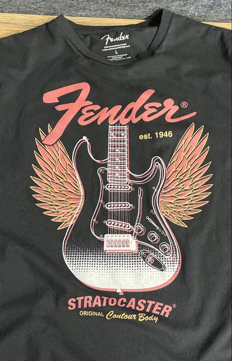Fender Stratocaster Guitar Graphic T-Shirt Licensed 2024 Black Sz L