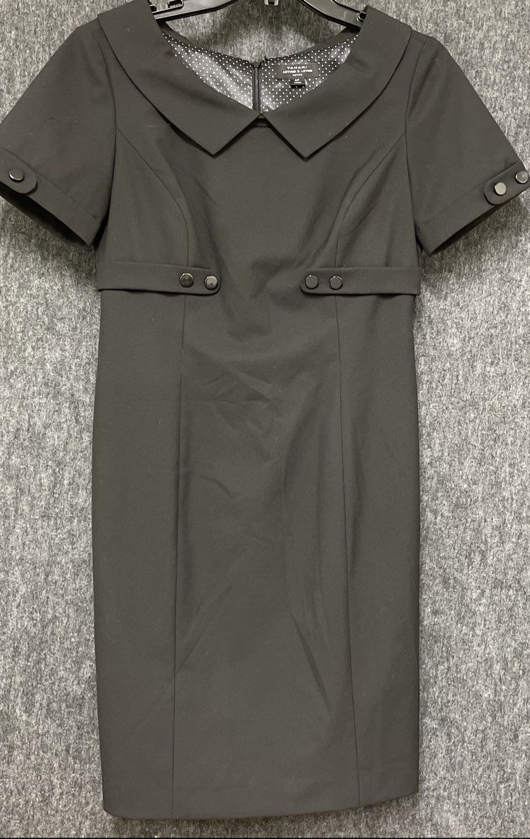 Tahari Arthur S. Levine Women's Black Collared Short Sleeve Sheath Dress Sz 4P