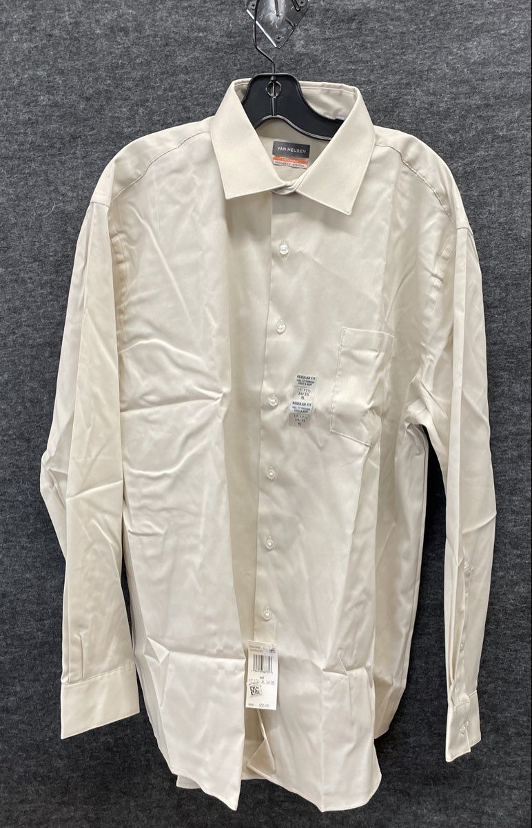 Van Heusen Men's Cream Stain Shield Regular Fit Stretch Dress Shirt XL 17 NWT