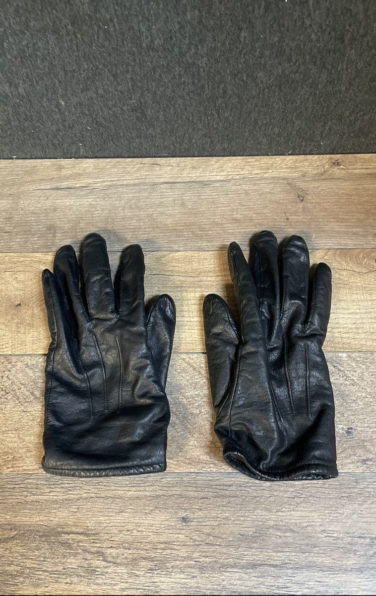 Vintage Fownes Men's Black Leather 3-Point Lined Dress Gloves Sz L