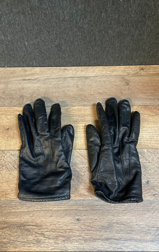 Vintage Fownes Men's Black Leather 3-Point Lined Dress Gloves Sz L