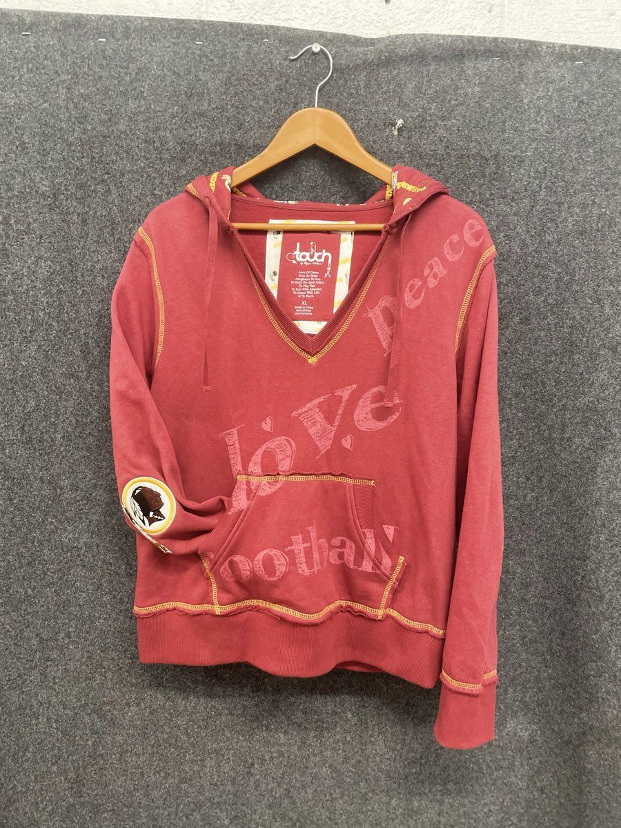 Touch by Alyssa Milano Women's Redskins V-Neck Hoodie Burgundy Graphics Sz XL