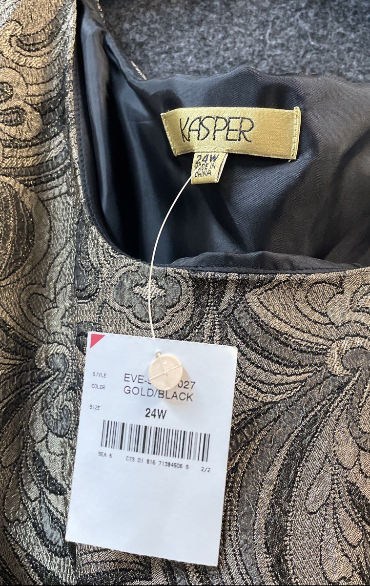 Kasper Women's Gold Black Metallic Paisley Jacquard Shell Top Sz 24W NWT
