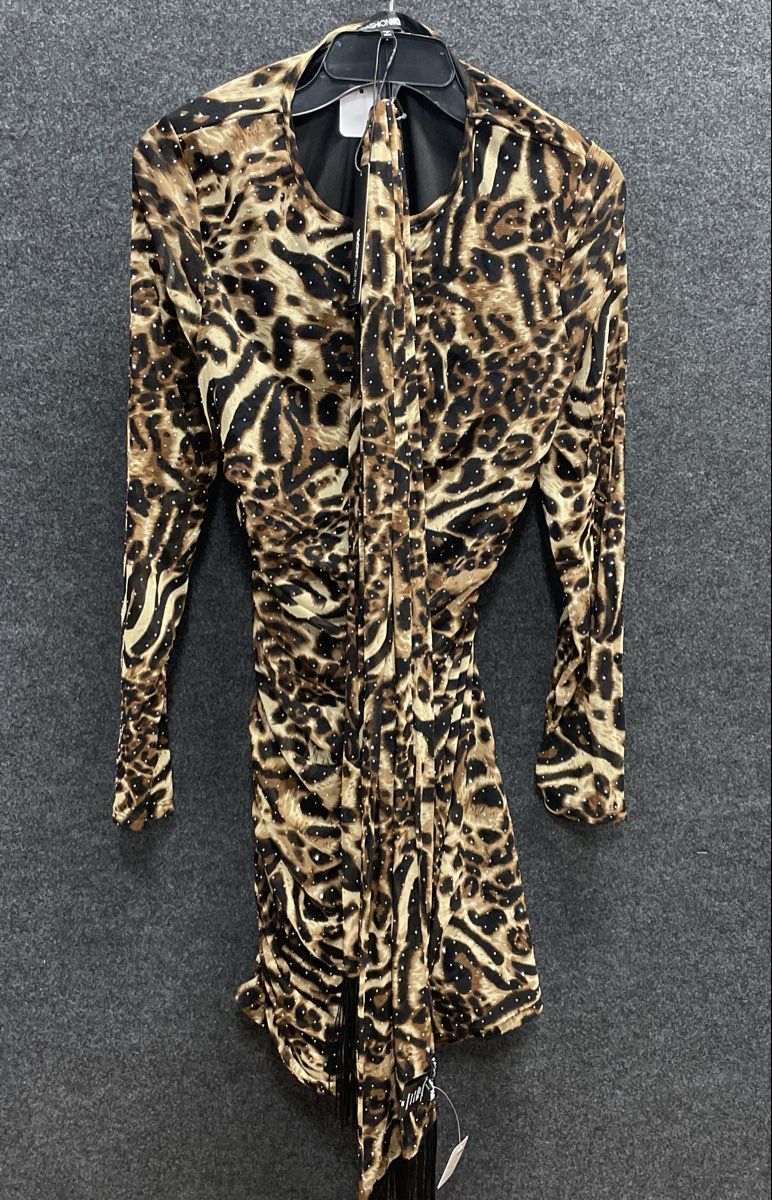 Fashion Nova Women's Reese Rhinestone Mesh Leopard Mini Dress Sz XL NWT