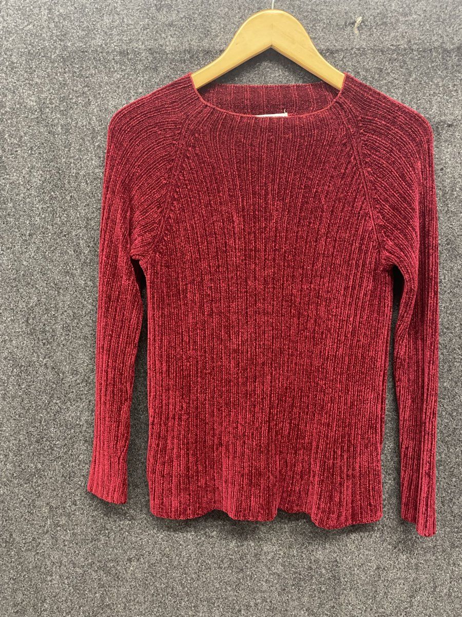 Jones New York Women's Red Ribbed Knit Long Sleeve Shirt Sport Sz Petite P/P