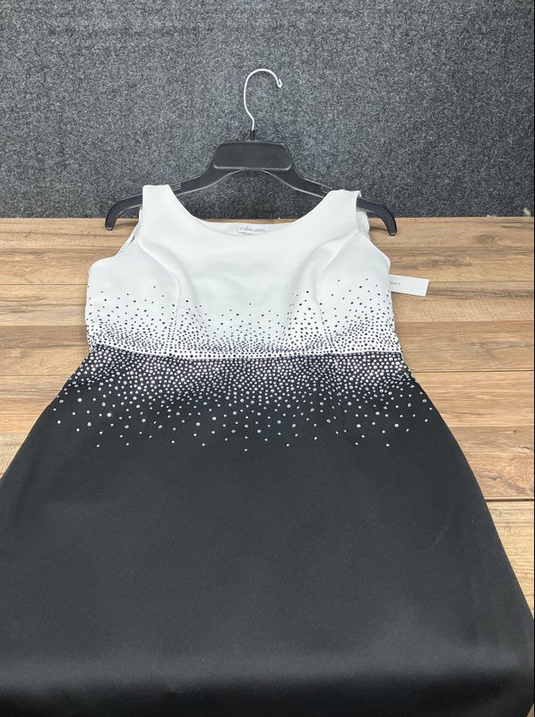 Calvin Klein Women's White Black Studded Ombre Sleeveless Sheath Dress Sz 6 NWT