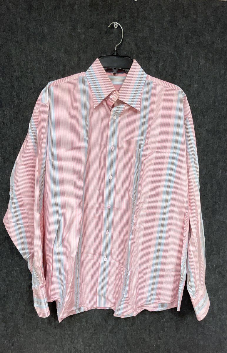 Bugatchi Uomo Men's Pink Striped Long Sleeve Button Down Shirt Multi-color