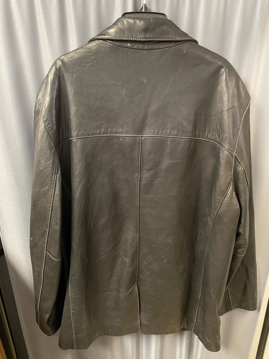 Marc New York Men's Black Leather Three-Button Car Coat Jacket Size XL