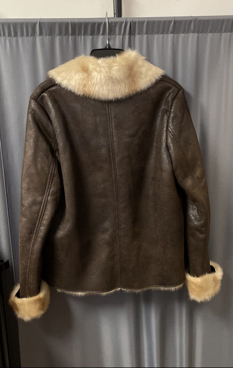 Vince Camuto Women's Brown Faux Suede Fur Trim Shearling Style Jacket Sz S