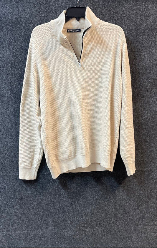 PJ Paul Jones Men's 1/4 Zip Pullover Sweater Beige Textured Waffle Knit Size XL