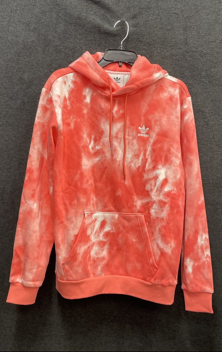 Adidas Originals Men's Hoodie Peach White Cloud Wash Tie Dye Trefoil Pullover S