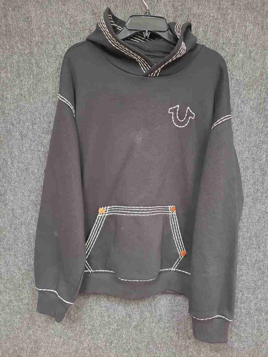 True Religion Men's Black Big T Contrast Stitch Buddha Hoodie Sweatshirt Sz S