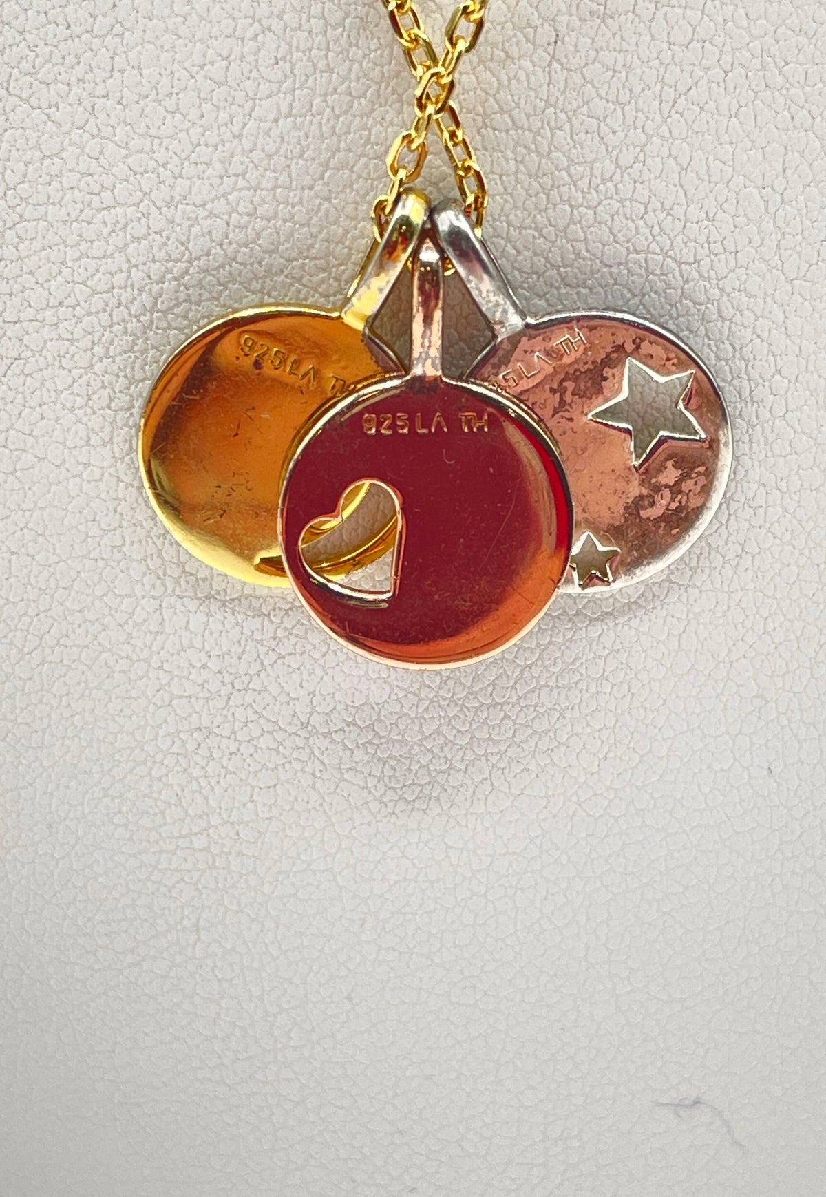 925 Sterling Silver Tri-Color Friendship Charm Pendant Necklace 5.6g
