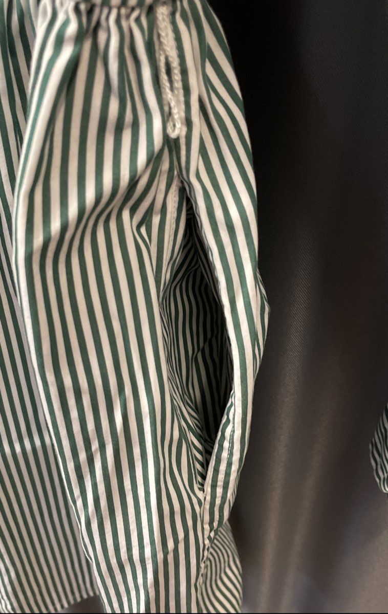 Polo Ralph Lauren Girls Green White Pinstripe Shirt Dress Roll Tab Sleeve Sz 12