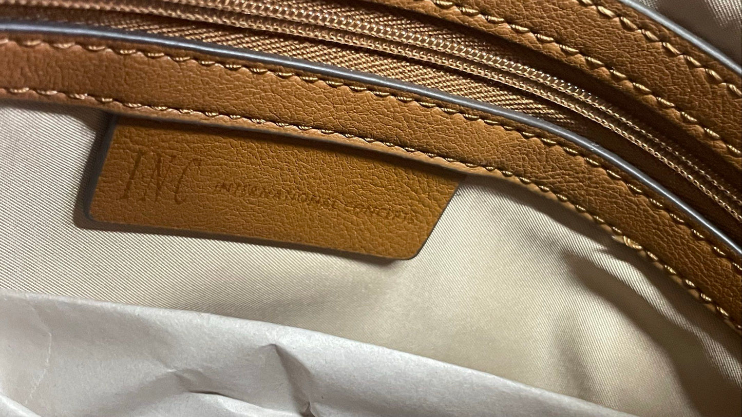 INC International Concepts Tan Caitlinn Woven Tote Handbag Gold Hardware NWT